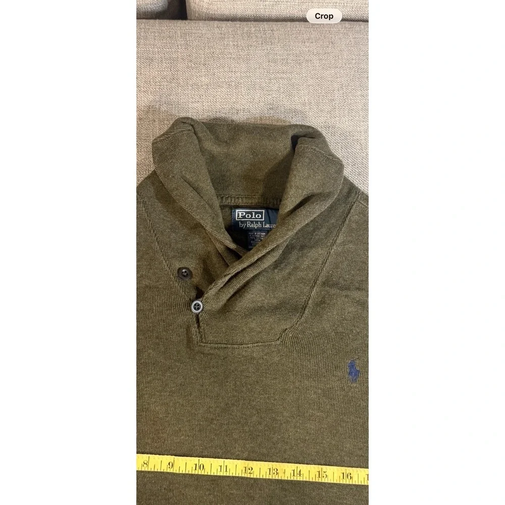 Polo Ralph Lauren Mens L Olive Green Cotton Mock Neck Sweater Blue Pony